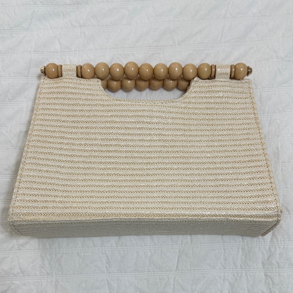 Haute Hippie Cream Tote with Wooden Bead Handle - Picture 1 of 5